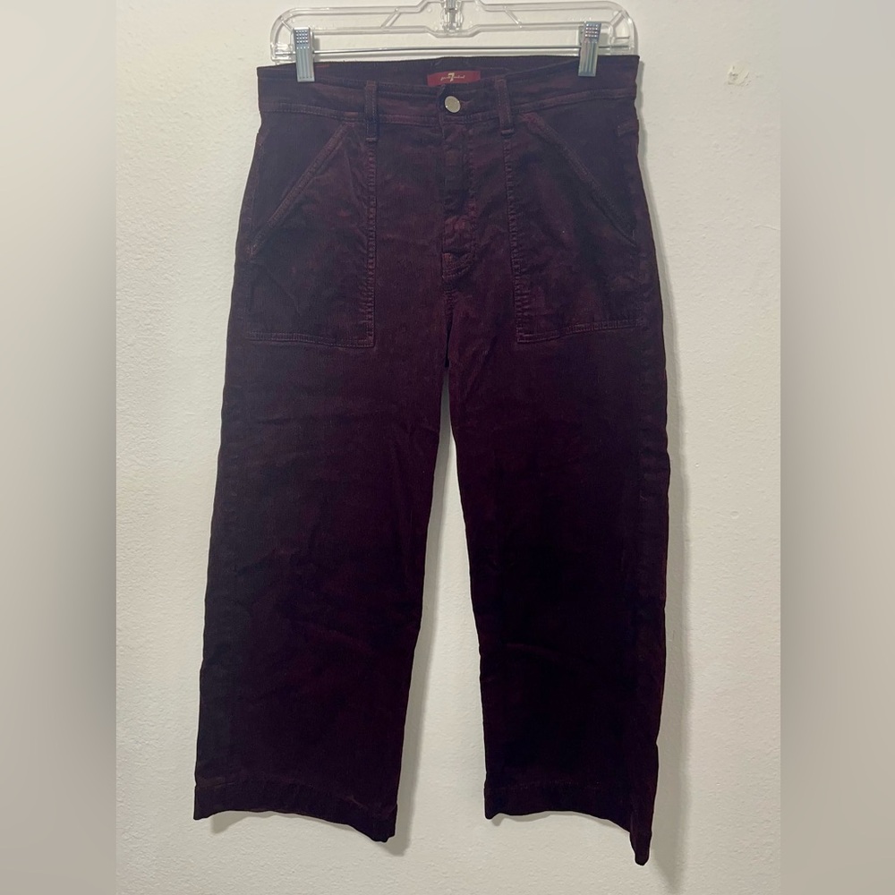 7 For All Mankind Burgandy Corduroy Flare Wide Leg Cropped Pant